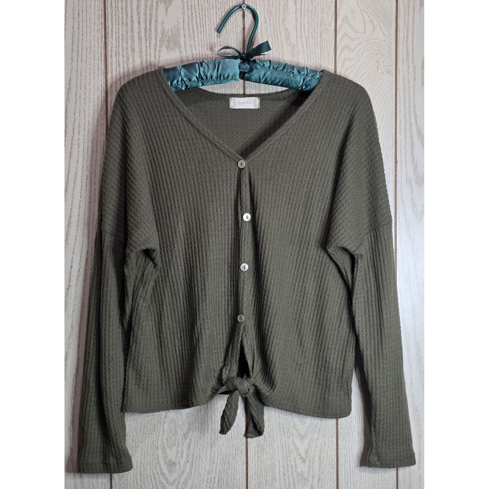 Altar'd State Olive Green Waffle Knit Tie Front Cardigan Sweater Small